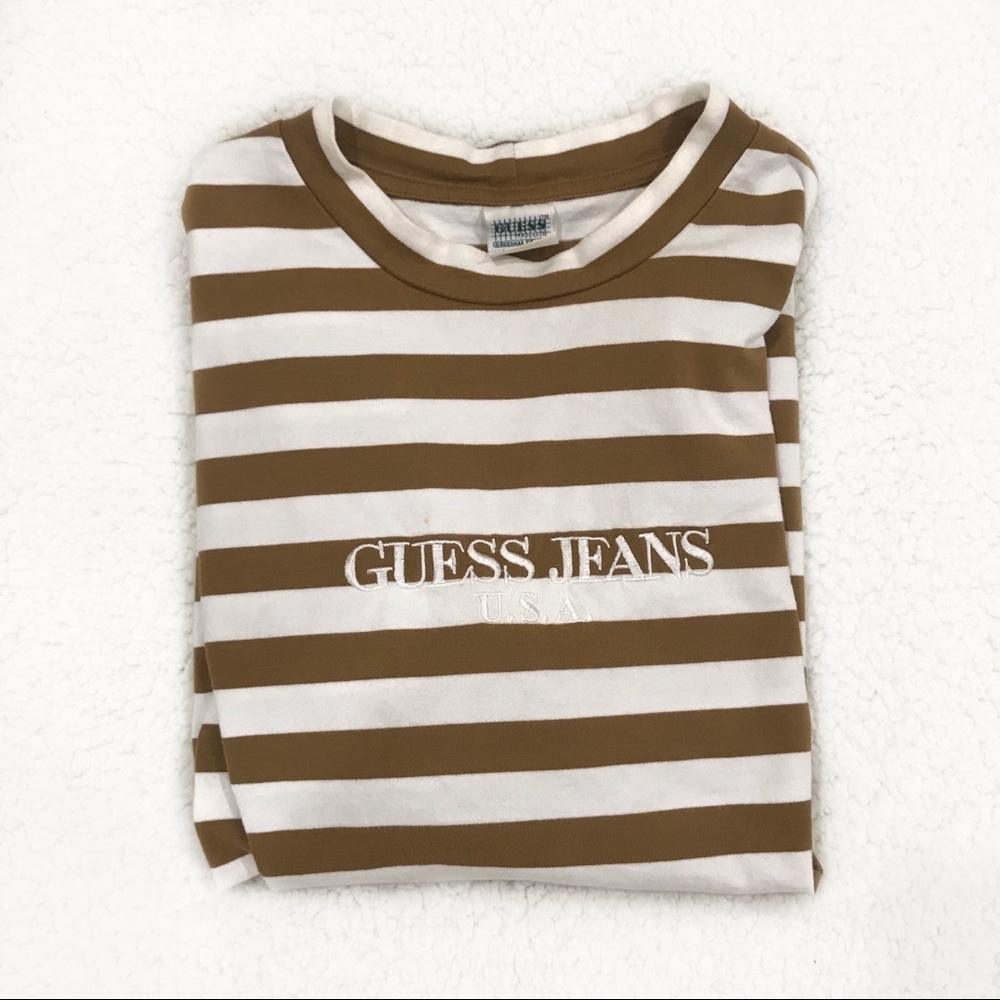 BROWN STRIPED GUESS JEANS T SHIRT
